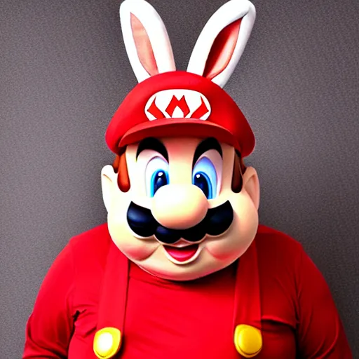 Image similar to real life big chungus dressed like mario, super mario with bunny ears, big chungus, fat bugs bunny, high resolution photo