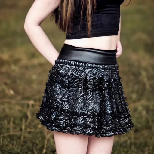 Image similar to teenage goth girl in mini skirt and crop top, intricate, extremely detailed, modeling photography, teen, tyftt, prime
