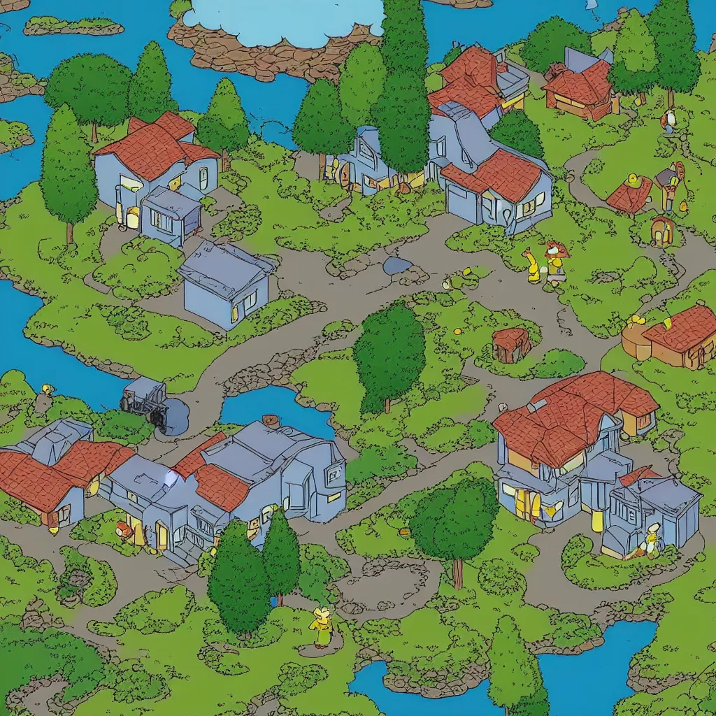 Prompt: The Simpsons' house on the edge of a cliff