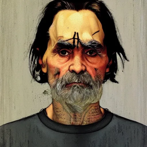Image similar to “unflattering portrait of Charles Manson, by Norman Rockwell”