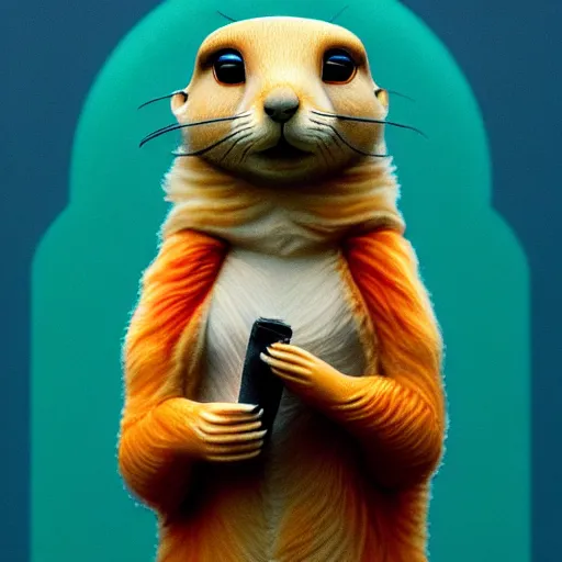 Image similar to cute fluffy prairie dog :: by Martine Johanna and Simon Stålenhag and Chie Yoshii and Casey Weldon and Guillermo del toro :: ornate, dynamic, particulate, rich colors, intricate, elegant, highly detailed, centered, artstation, smooth, sharp focus, octane render, 3d
