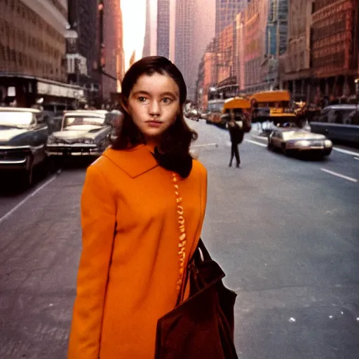 Image similar to medium format film portrait of a woman in new york by street photographer, 1 9 6 0 s, gorgeous portrait featured on unsplash, photographed on colour expired film