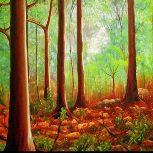 Image similar to ultra realistic painting of a pipe organ inside of a forest, thick brush strokes, visible paint layers.