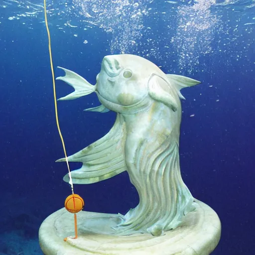 Prompt: marble statue of magikarp at the bottom of the ocean