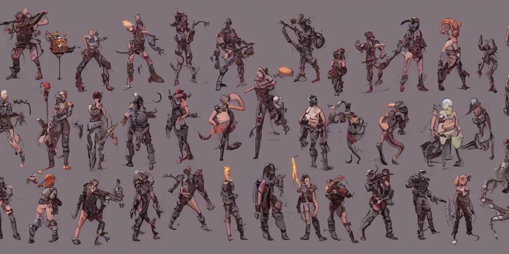 Image similar to female pixel characters, Moebius, kim jung gi, Greg Rutkowski, Zabrocki, Karlkka, Jayison Devadas, Phuoc Quan, trending on Artstation, 8K, ultra wide angle, pincushion lens effect