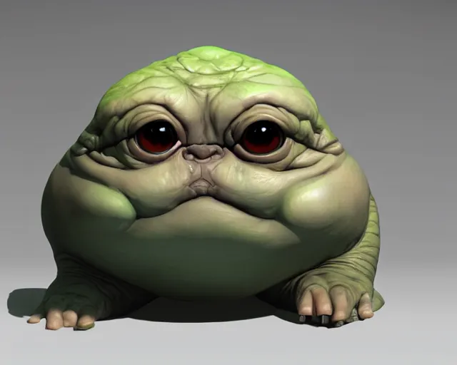 Prompt: 3D Fantasy Cute and adorable small baby Jabba the Hutt, huge adorable eyes, bright stars, Smooth 3D Illustration, soft render, Servando Lupini, Daniil Kudriavtsev, handpaint texture, Blender, 3DCoat