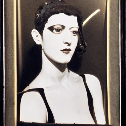 Image similar to A portrait of a beautiful cyberpunk girl, by Man Ray, fine art