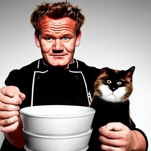 Prompt: portrait of gordon ramsey but his face is that of a cat