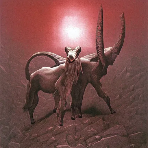 Prompt: a goat devil in the style of dark souls by zdzisław beksiński