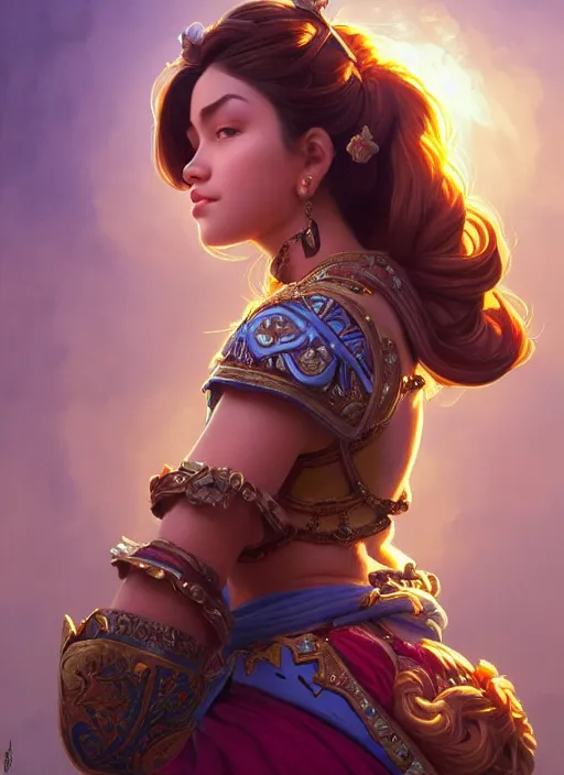 Image similar to portrait of russian mexican asian girl jodhpurs hyperborea lemuria, deep focus, d & d, fantasy, intricate, elegant, highly detailed, digital painting, artstation, concept art, matte, sharp focus, illustration, hearthstone, art by rhads by artgerm and greg rutkowski and alphonse mucha