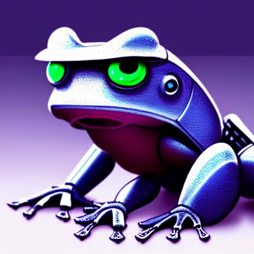 Image similar to a full body portrait of robot frog, finely detailed features, closeup at the faces, perfect art, gapmoe yandere grimdark, trending on pixiv fanbox, artwork by makoto shinkai, takashi takeuchi, studio ghibli, akihiko yoshida,
