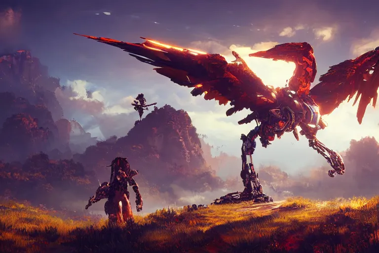 Image similar to glinthawk machine mecanical creature robot of horizon forbidden west horizon zero dawn radiating a glowing aura global illumination ray tracing hdr fanart arstation by ian pesty and alena aenami artworks in 4 k