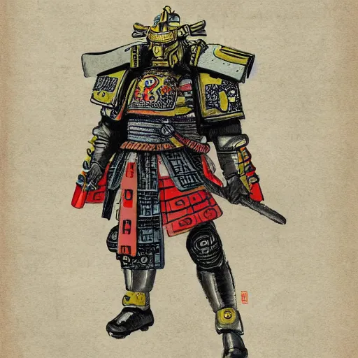 Prompt: samurai, space marine, japanese science fiction pulp illustration