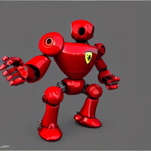 Image similar to a red robot with black hands and feet, Ferrari logo on it's chest | unreal engine | 3D model