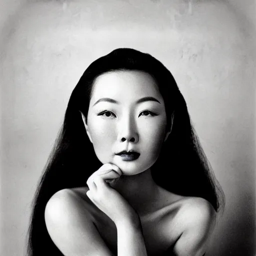 Prompt: photo portrait of chinese beauty by Angus McBean by Mark Mann by Richard Avedon, colorful, sharpen, 4k, 85mm, award winning