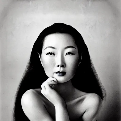 Image similar to photo portrait of chinese beauty by Angus McBean by Mark Mann by Richard Avedon, colorful, sharpen, 4k, 85mm, award winning