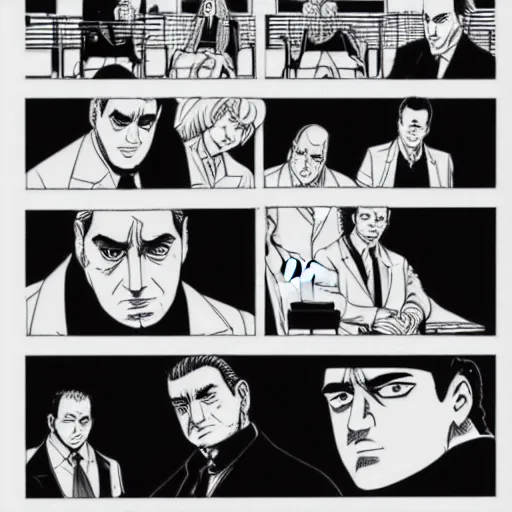 Image similar to The Sopranos created by Kishimoto pen and ink Manga panel action sequence