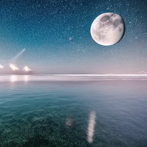 Image similar to Photo of a Bermuda triangle jumping out of the pristine waters, moon is in the background, Sigma 85mm f/8, starry night, 8k