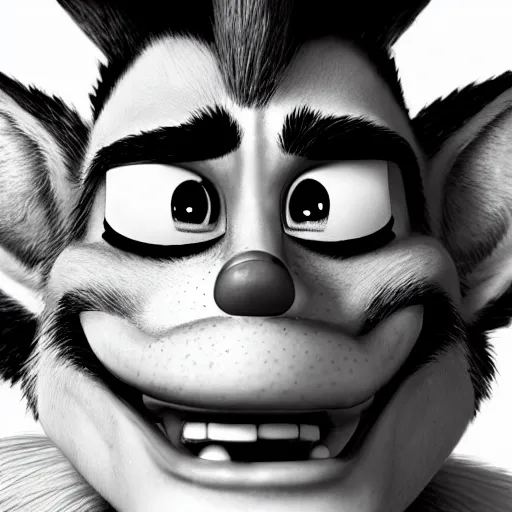 Prompt: upclose portrait of crash bandicoot, kim jung gi, digital art, by hirohiko araki, very detailed picture with lots of emotion, trending on artstation, high fidelity, 8 k, has a very realistic look to it, hyper realism