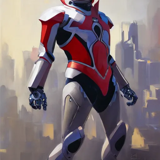 Image similar to greg manchess portrait painting of armored spiderman ultraman cyborg hybrid as overwatch character, medium shot, asymmetrical, profile picture, organic painting, sunny day, matte painting, bold shapes, hard edges, street art, trending on artstation, by huang guangjian and gil elvgren and sachin teng
