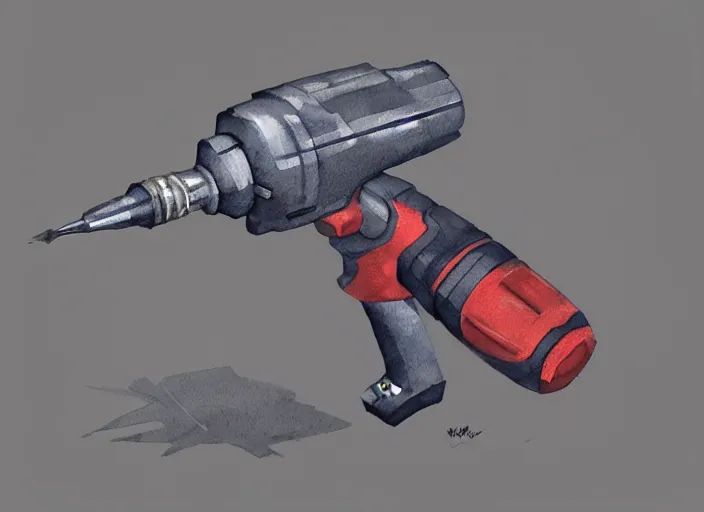 Prompt: concept art of a drill tool, pinterest, artstation trending, behance, watercolor, by coby whitmore, silver, laser light,