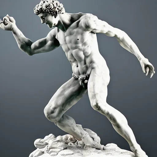 Prompt: a photorealistic image of michelangelo's sculpture of david playing football