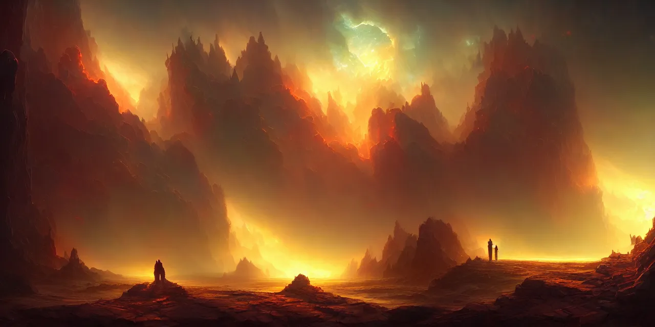 Image similar to the end of eternity, atmospheric lighting, intricate, volumetric lighting, beautiful, sharp focus, ultra detailed, in the art style of marc simonetti, bowater charlie and brom gerald, astrophotography