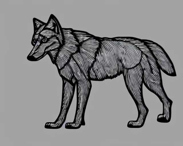 Image similar to professional digital art of a full-body outline of a wolf, very simple, proportional, centered, no color, high quality, HD, 8K,