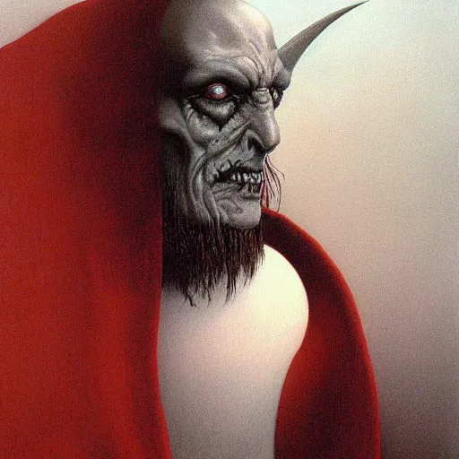 Image similar to inquisitor of Mephistopheles portrait by gerald brom and Zdzisław Beksiński, darkwave