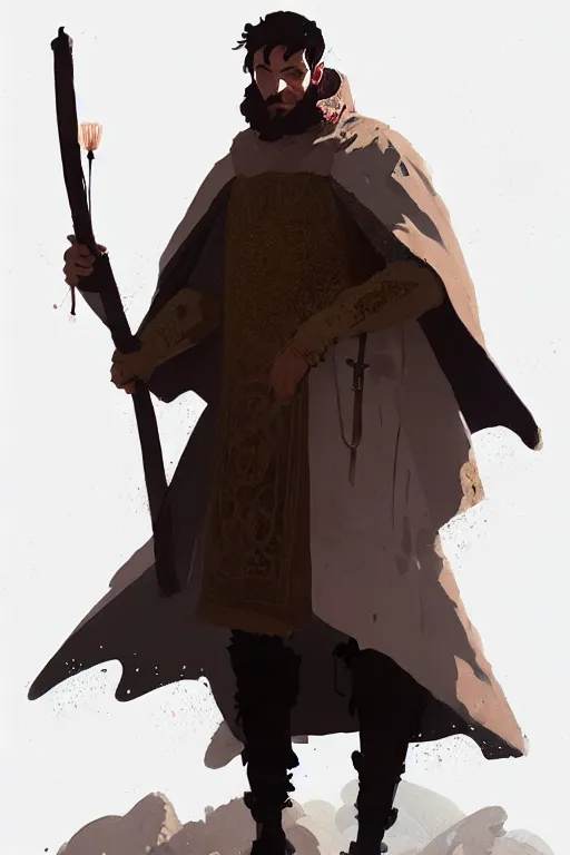 Image similar to an ultradetailed painting of a ancient man wearing a medieval coat designed by alexander mcqueen by conrad roset, greg rutkowski and makoto shinkai trending on artstation