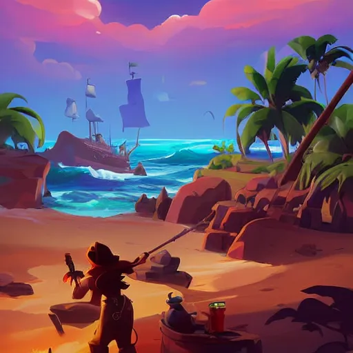 Image similar to painting treasure on sea of thieves game smooth median photoshop filter cutout vector, behance hd by jesper ejsing, by rhads, makoto shinkai and lois van baarle, ilya kuvshinov, rossdraws global illumination