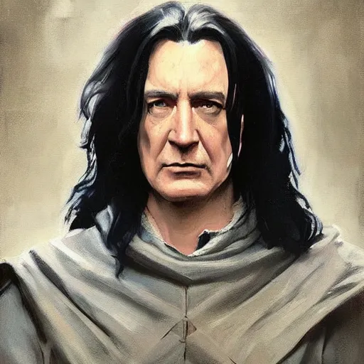 Image similar to greg manchess portrait painting of partially armored severus snape as overwatch character, medium shot, asymmetrical, profile picture, organic painting, sunny day, matte painting, bold shapes, hard edges, street art, trending on artstation, by huang guangjian and gil elvgren and sachin teng