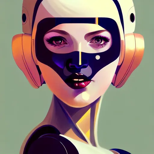 Image similar to android robot woman face painting, looking straight to camera, muted colors, matte print, pastel colors, ornate, digital art, cute smile, winning artwork, digital painting, professional art, elegant, by Ilya Kuvshinov, by artgerm