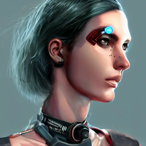 Image similar to female character cyberpunk wearing technological collar around neck, realistic, art, beautiful, 4K, collar, choker, collar around neck, punk, artstation, detailed,