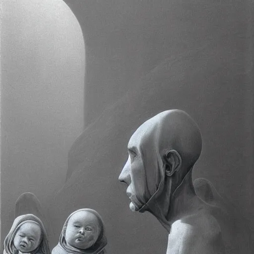 Prompt: baby jesus holy and sacred by zdzisław beksinski, by zdzisław beksinski, by zdzisław beksinski, by zdzisław beksinski, by zdzisław beksinski