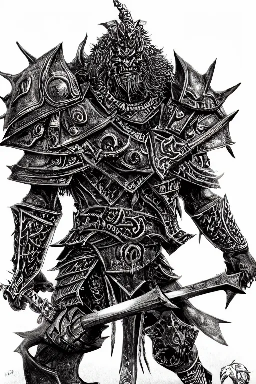 Image similar to chaos warrior, fantasy, warhammer, highly detailed, digital art, sharp focus, trending on art station, kentaro miura manga art style