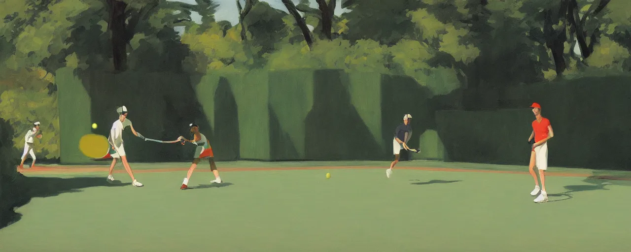 Image similar to a pickle playing tennis in a botanic garden by Edward Hopper and James Gilleard