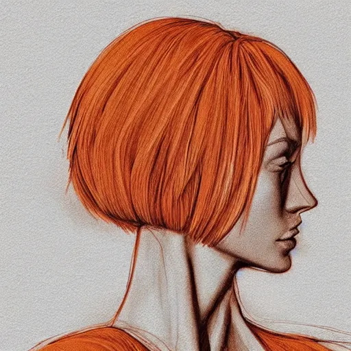 Prompt: a symmetrical portrait of a beautiful orange - haired woman, face and shoulders, concept art, intricate, aesthetic!!!!!, god rays, dramatic, ultra detailed