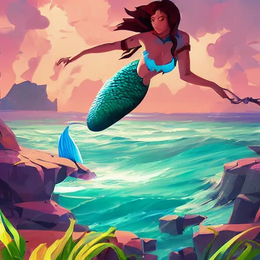 Image similar to painting mermaid treasure on sea of thieves game avatar hero smooth face median photoshop filter cutout vector, behance hd by jesper ejsing, by rhads, makoto shinkai and lois van baarle, ilya kuvshinov, rossdraws global illumination