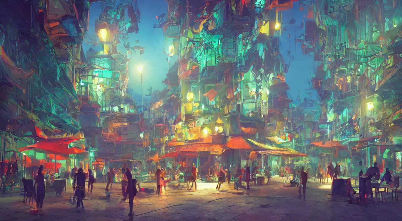 Image similar to bazaar zouk oriantal multicolorful sky shine place mosquet painting stylized digital video game icon global illumination ray tracing 8 k hd resolution, by ilya kuvshinov and cushart krentz and gilleard james