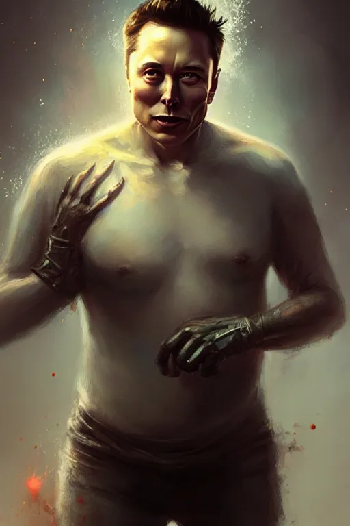 Prompt: character art by bastien lecouffe - deharme, elon musk, absolute chad