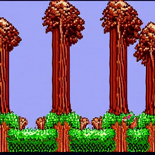 Image similar to pixel art redwoods, nintendo style