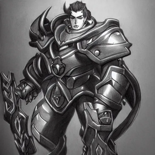 Image similar to reinhardt overwatch in the style of Diablo, highly detailed, pencil drawing, hyper realistic