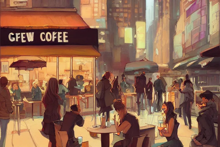 Image similar to new york coffee shop, by loish trending on artstation deviantart