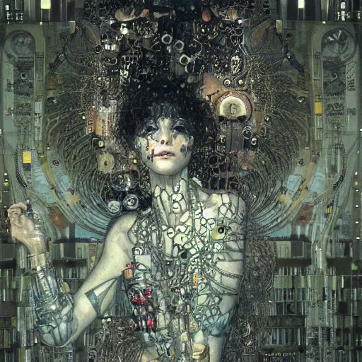 Image similar to many depraved cybernetic demon lovers trapped in circuitry, intricate detail, klimt, royo, whealan,