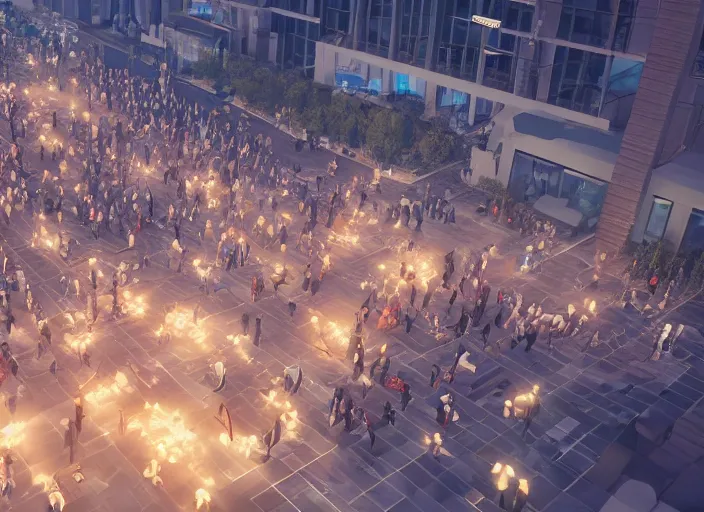 Image similar to huge crowd of small working citizens connected to a large single billionaire via catheters, DSLR 85mm, by Aleksandr Deyneka and Andrei Popov, Unreal Engine 5, Lumen, Nanite