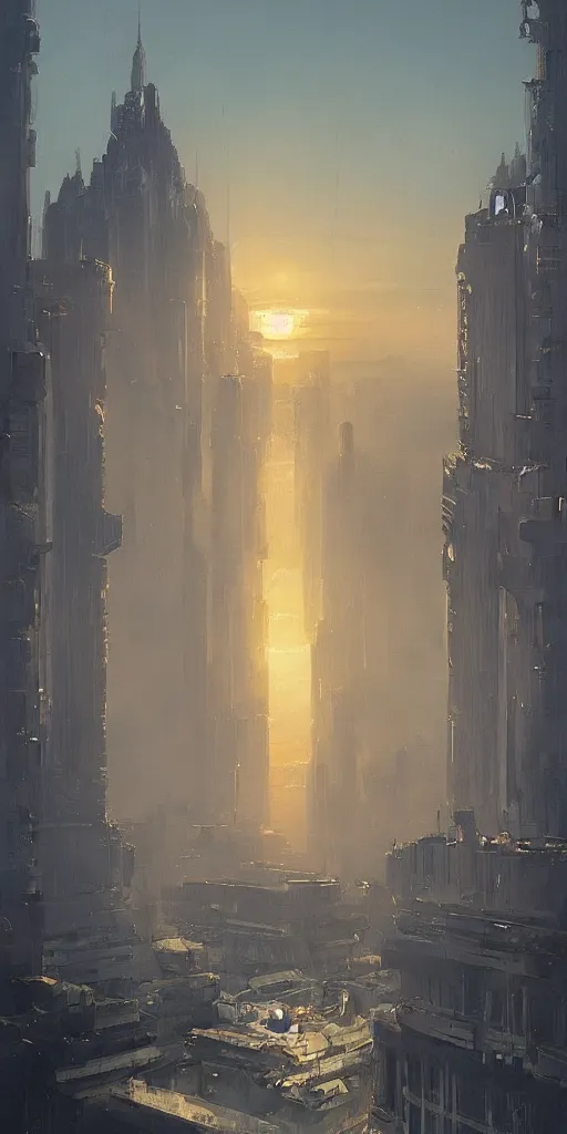 Image similar to greg rutkowski, morning sunrise over highly detailed artdeco palace