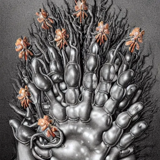 Prompt: disgusting hellish disturbing strange dutch golden age bizarre mutant flower floral still life with many human toes realistic human toes blossoming everywhere creepy insects very detailed fungus tumor disturbing tendrils bizarre slimy forms sprouting up everywhere by rachel ruysch christian rex van minnen black background chiaroscuro dramatic lighting perfect composition masterpiece high definition 8 k 1 0 8 0 p