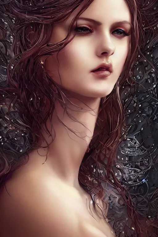 Prompt: sexy young woman, fantasy, intricate, highly-detailed, elegant, dramatic lighting, gorgeous face, sexy gown, lifelike, photorealistic face, digital painting, artstation, illustration, concept art, smooth, sharp focus, art by Jude Palencar, Luis Royo, John Collier and Albert Aublet and Krenz Cushart and Artem Demura and Alphonse Mucha