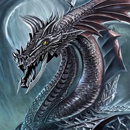 Image similar to a silver dragon, dragonlance.